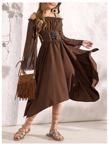 Verdusa Tween Girls Dress Ruffle Lace Up Corset Dress Flare Sleeve Asymmetrical Long Flowy Dresses3