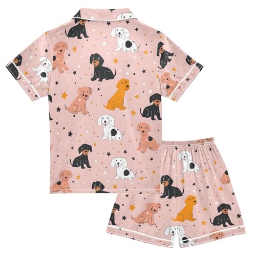 ALAZA Cute Dachshund Dog Star Pajamas Satin Pajama Set Short Sleeve Button Down Sleepwear2