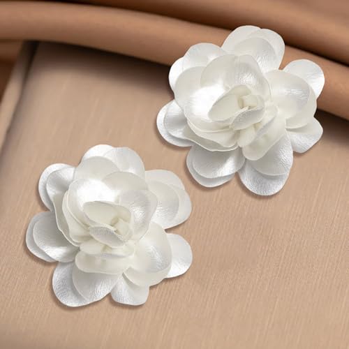 Image of 2Pack 6inch Extra Large Satin Brooches Lapel Pins Dainty Elegant Fabric Camellia Rose Flower Brooch Pin for Women Wedding Part Dance Clothes Accessories Jewelry