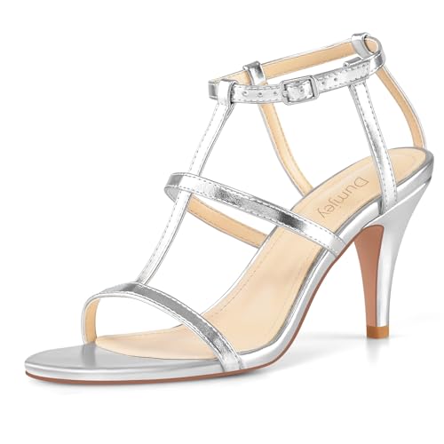 Black Heels, Strappy Heel Sandals, T-strap Heels for Women Open Toe High Heeled Gladiator Dressy Shoes
