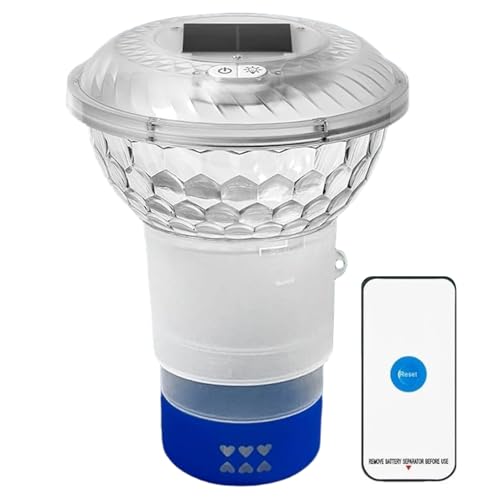 Dorccsi Flotador de Cloro para Piscina con Control Remoto Solar RGB, Resistente al Agua, con Capacidad para 4 tabletas de 3 Pulgadas y dispensador de 800 mAh para Piscina, bañera y SPA.