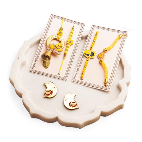 Image of Premium Handmade Designer Rakhi Set for Brother and Bhabhi Adjustable Couple Rakhi with Roli Chawal & Nariyal