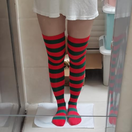 Image of Womens Thigh High Socks Athletic Stripe Cute Colorful Over the Knee High Sock Colorful Long Tube Sock