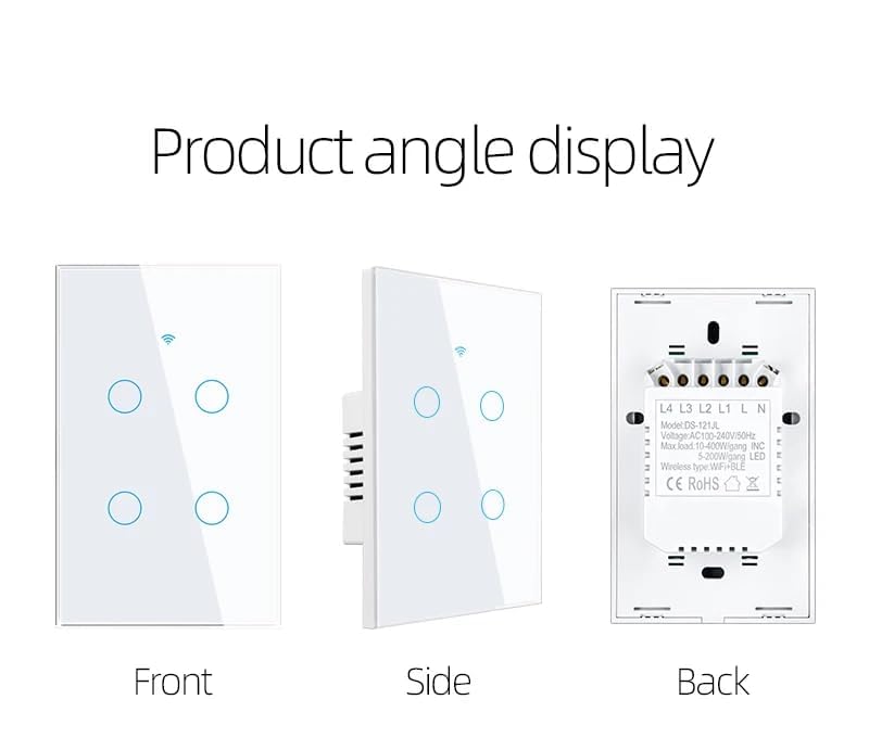 Product angle display showing front, side, and back views of the smart switch