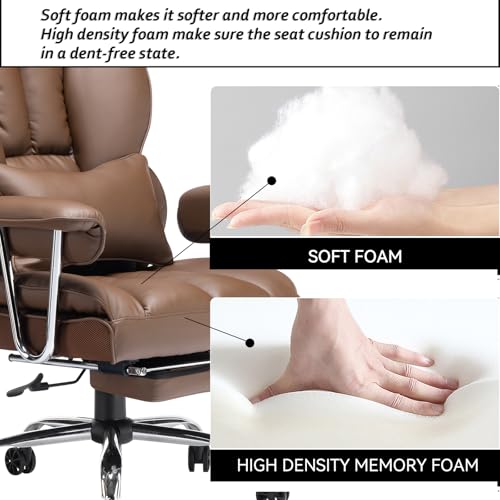 Image of Efomao Big and Tall Office Chair 400lbs - High Back Executive Chair with Swivel Base, PU Leather Upholstery, Lumbar Pillow, Padded Armrests, and Rolling Wheels,Brown Computer Chair