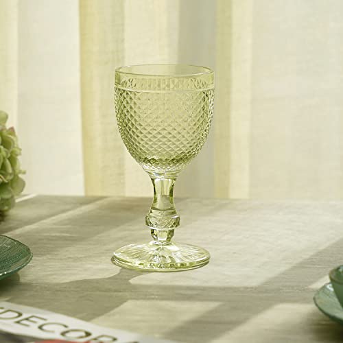 Image of Pure Home and Living Set of 6 Green Dotted Wine Glasses