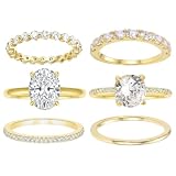 WSXQAZ 6 Piezas Anillos Mujer, Anillo Dorado, Anillo Oro con Circonita Cúbica, Anillos de Compromiso Joyería, aAnillo de Apilamiento, Joyas Apilables para Novia Esposa Mamá