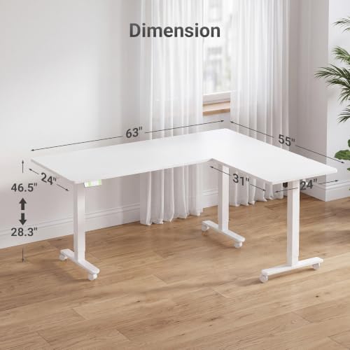 Image of Claiks L Shaped Standing Desk Dual Motor Adjustable Height 63x55in White