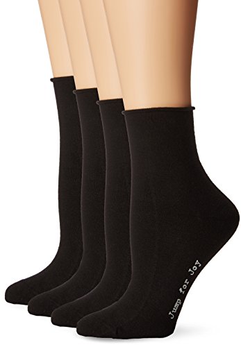 HUE Women's Roll Top Shortie Socks 4 Pk, Black, One Size
