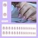 30Pcs Short Almond Press On Nails - Purple Flower French Tip Acrylic Glossy False Nails With Floral Design - Reusable Glue On Full Cover Stick On DIY Nails for Women Girls