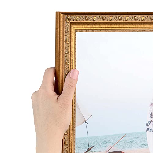 ArtToFrames 20x43 Inch Gold Picture Frame, This 1.40 Inch Custom Wood Poster Frame is Gold with beads, Great for Your Art or Photos - Comes with Economy Acrylic