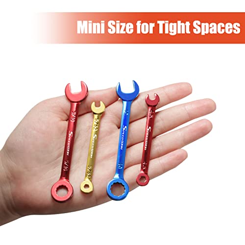 Speedwox 10 Pcs Mini Combination Wrench Set Metric & Sae Color Plated Open And Box End Mini Wrenches Color Coated Midget Wrench Set With Portable Pouch And Large Ring（4-11Mm(5/32-7/16"） #TOP5