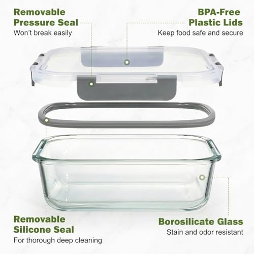OFFASST Glas Frischhaltedosen Set & Meal Prep Boxen, 2x370ml Borosilikatglas Behälter mit BPA-freiem Deckel… – Ansicht 3