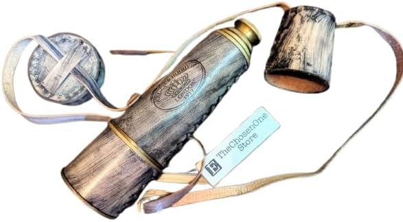 Antique Decor Spyglass, Pirate Telescope with Leather Case, Handheld Telescope for Adventure Enthusiasts, Monocular Nautical Decor for Gifting, Travellers, Vintage, 18"