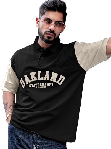 Image of Maniac Mens Printed Polo Neck Half Sleeve Cotton Oversized T-Shirt for Men - Casual Cotton Tee