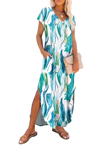 Image of RUMIA Summer Maxi Dresses for Women Cap Sleeve Long Sundress with Pockets