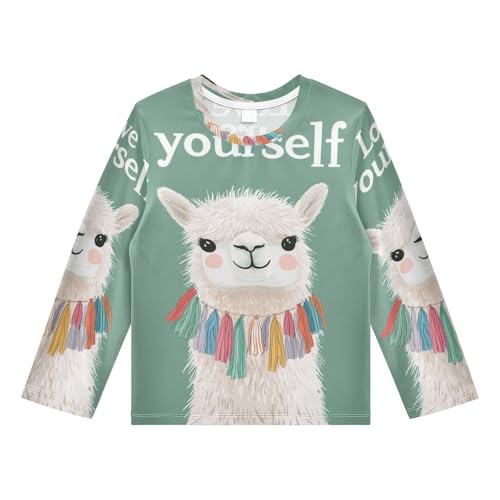 DOMIKING Llama Teal Boys Long Sleeve Rashguard Shirt Kids Quick Dry Swim Shirt for Kids Toddler 9-10T