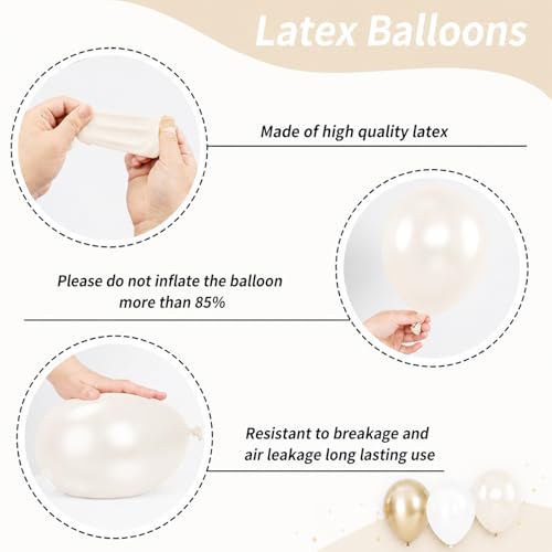 Image of White and Gold Balloons, 35 Pcs 12 Inch Sand White Metallic Gold Balloons | with 2 Pcs Diamond Ring Foil Balloon for Boho Wedding Engagement Bride Shower Anniversary Party Decorations