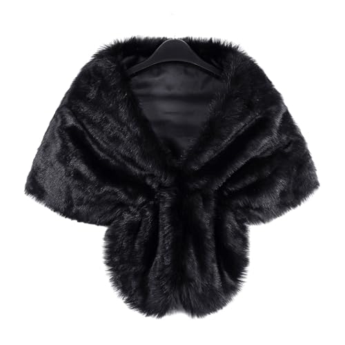 Bodhi2000 Chal de Piel Sintética Suave Chal de Piel Sintética para Mujer Otoño Invierno Chal Abrigo de Piel Artificial Color Sólido Engrosado Cálido Resistente al Frío Capa Negro Talla Única