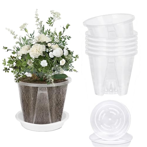 Dorclife Lot de 5 Pots à orchidées Transparents 14CM Pots de Fleurs avec Trous et soucoupes Transparent Pot de Fleurs en Plastique adapté pour Balcon...