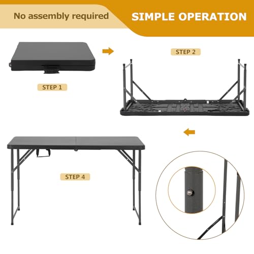 Image of FDW 4FT Folding Table Half Portable Foldable Table Picnic Table for Office Home Camping Party (Black, 4 FT)