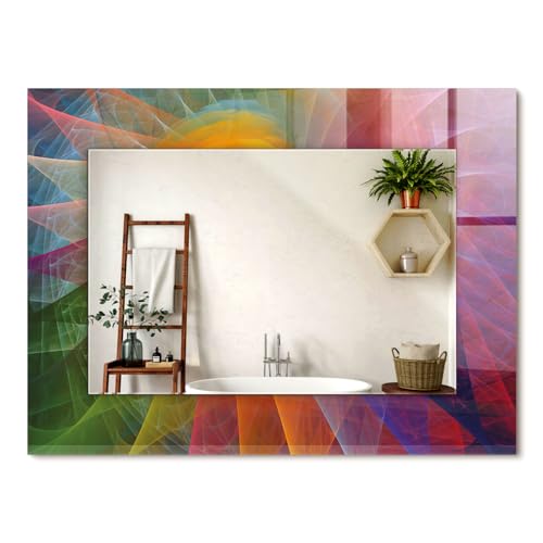 Miroir rectangulaire cadre en verre 80x60 cm style boho japandi motif abstrait spirale