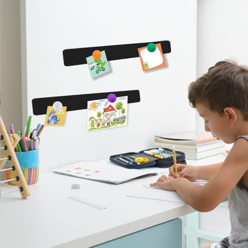 Image of Climberty 8 Pack Magnetic Board for Wall Stainless Steels Message Board Strip with 40 Pcs Color Magnets Self Adhesive Backing Bulletin Bar Boards for Home, Office, Photo Wall, Fridge - Black&Silver