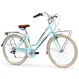 IBK Walking City Bike 28'' da Donna, Bicicletta da Passeggio, Cambio professionale 7 Velocità, Portapacchi e Porta Cestino inclusi (Celeste)