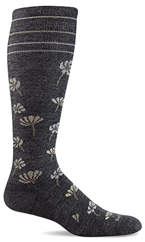 Sockwell Women's Field Flower Moderate Graduated Compression Sock, Charcoal - S/M