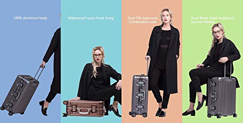 Travelking All Aluminum Carry On Luggage With Tsa Locks Fashion Cool Metal Hard Shell Spinner Suitcase (Grey, 20 Inch) #TOP7
