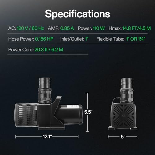 VIVOSUN 1982 GPH and Submersible Water Pump, 110W Pond Pump, Ultra Quiet Aquarium Pump with 14.8FT Lift Height for Pond, Waterfall, Fish Tank, Statuary, Hydroponic by VIVOSUN - Image 5