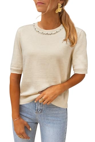 Arach&Cloz Women's Wool Blend Elegant Crew Neck Sweaters for Fall 2025