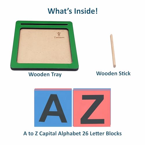 Image of Tantrums Sandpaper Capital Alphabet Letters for Kids | 26 Capital ABC Blocks with Wooden Tray & Stick | Tactile Pre-Writing, Letter Recognition & Fine Motor Skills