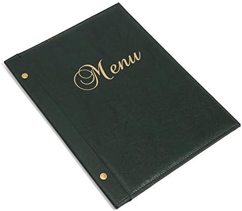 Dark green A5 bolted eco leather restaurant menu folder with 6 removable transparent sleeves, available in 5 colours