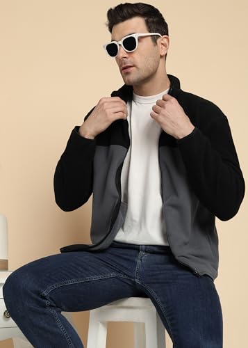 Image of Alan Jones Clothing Men's Fleece Full-Zip Jacket | Warm Puffy Polyester Jacket with Stand Collar & Piped Cuffs