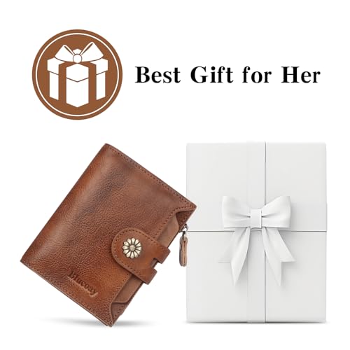 Blucoay RFID Blocking Leather Wallet for Women - Compact Bifold Card Holder with Removable ID Window in Dark Brown - Image 7