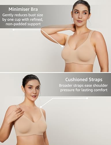 Image of Symbol Premium Nylon Blend Women's Minimiser Bra (Non Padded,Wired,Full Coverage,Broad Cushioned Strap,4 Way Stretch Fabric)