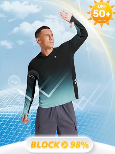 Image of PINSPARK Men's UPF 50+ Sun Shirts Long Sleeve Fishing Hoodie, UV Protection Rash Guard for Outdoor Hiking Running Swim Shirt