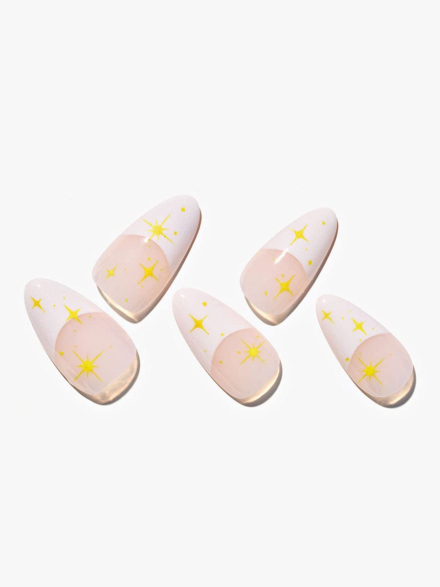 Short GLAMERMAID Press on Nails, Nude French Tip Medium Almond Glue on Nails, Fake Nails Acrylic False Nails Stick on Nails Sets Kits Adhesive Tabs Reusable Full Cover for Women Girls Gift Alternating Day