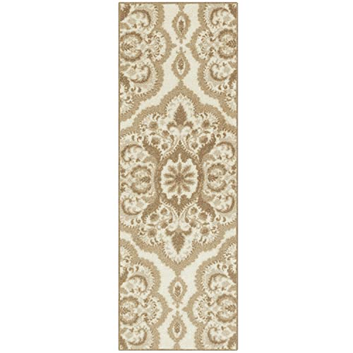 Maples Rugs Vivian Medallion Runner Rug - Made in USA - Washable, Non Slip, Indoor Carpet for Hallway, Kitchen, and Laundry Room, 1'8 x 5'', Beige