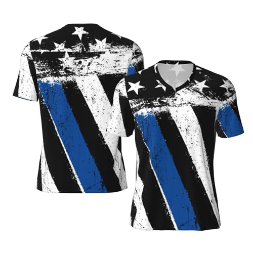 Stylish Athletic Sports Jersey Thin-Blue-Line-Flag-Patriotic Men's Rugby Jersey Large