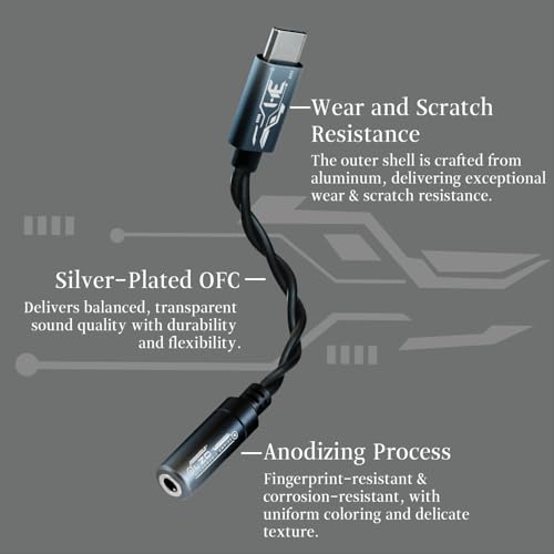 TANGZU HE Long Zhong DUI USB-C to 3.5mm オーディオアダプター – ハイレズ 24bit/192kHz HiFi DACドングル、AUXヘッドホンジャックケーブル、PC・Android・iOSデバイス対応
