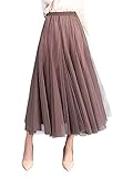 ♡Diseño: color sólido falda larga de cintura alta con elástico en la cintura, diseño de tul multicapa, falda A-line, muy elegante y de moda, muestra tu feminidad.