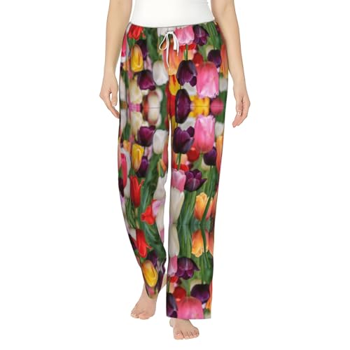 Pantalon de pyjama doux et extensible grande taille avec ensemble haut imprimé tulipes