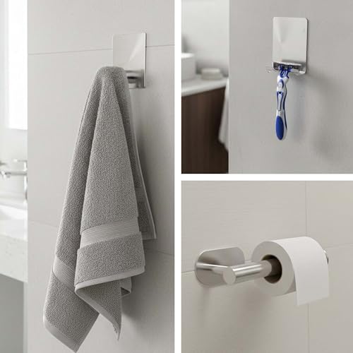 Miniatura 7 de Arnapura Toalleros De Baño Sin Taladro Pack 7 Pcs Accesorios Baño Sin Taladro De Acero Inoxidable 304 Incluye Adhesivo Ultraresistente Tipo De Baños Plata