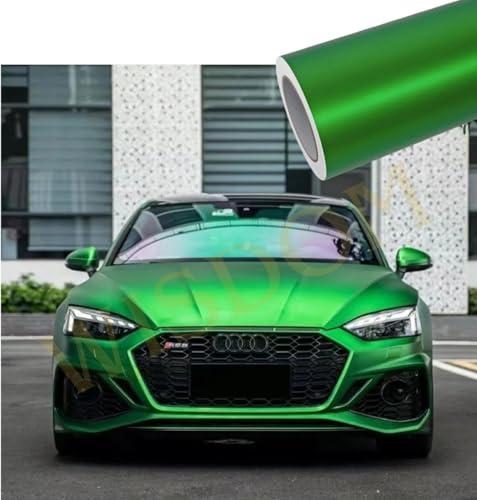 Image of WISDOM Satin Flame Green Vinyl Car Sticker Air Release, Self Adhesive, Vehicle Wrap Sheet for Automotive Bike DIY Exterior Interior Decoration (Flame Green Metallic, 20 Inch X 12 Feet)