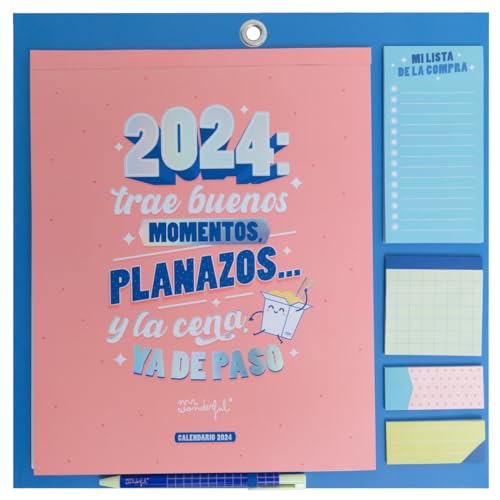 Mr.Wonderful Calendario de pared magnético 2024, rosa, Trae buenos momentos, planazos… y la cena, ya de paso, 34 x 35 x 0,5