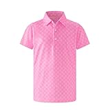 Lenygose Boys Golf Shirts Short Sleeve Performance Polo Dry Fit Moisture Wicking Casual Printed Polo Shirt for Kids (Pink Golf Clubs, 13-14Y)