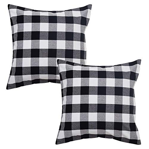 Asquare Kissenbezug 50x50 Kariert - Schwarzer Kissen Bezug aus hochwertiger Baumwolle - Kissenhülle mit Reißverschluss - Pillow Cover - Kopfkissenbezug im 2er Set (Black)