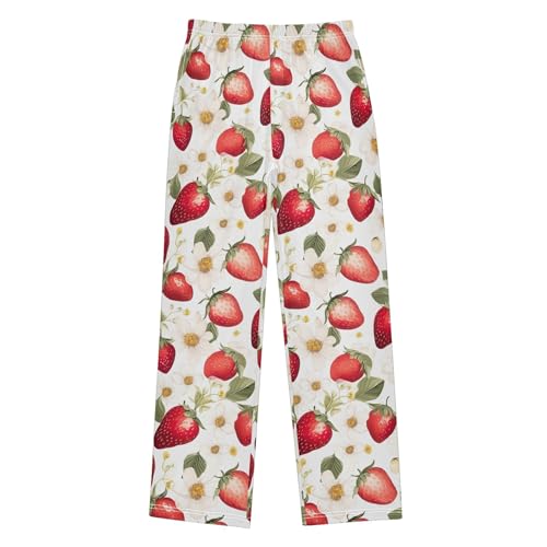 Strawberry Fruit Long Pajama Pants Elastic Waist PJ Bottoms with Pockets S A1107312